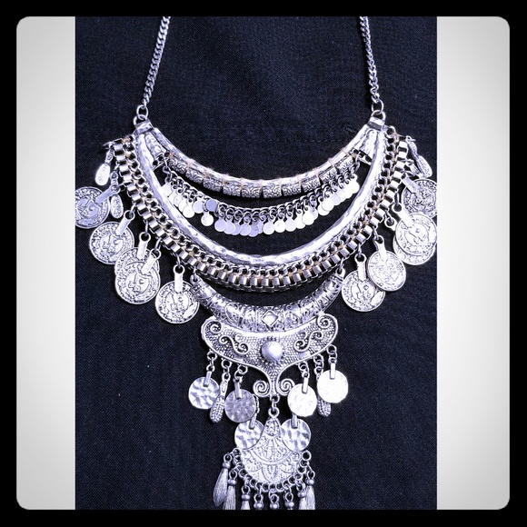 Multi layered silver boho necklace - Picture 1 of 1
